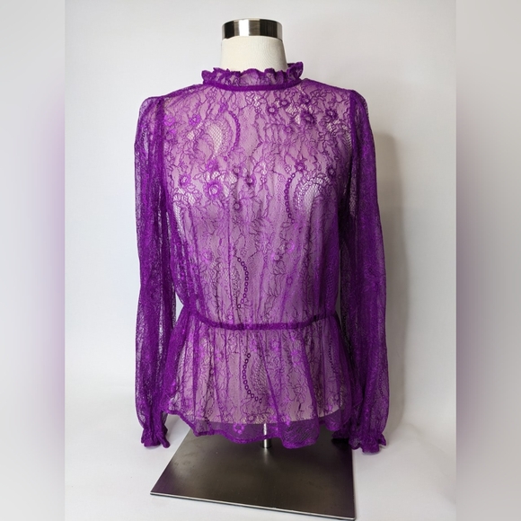 Banana Republic Lace Fuchsia Blouse Size S - Picture 2 of 7